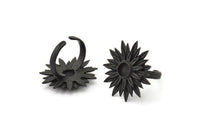 Black Ring Settings, Oxidized Black Brass Adjustable Sunflower Ring - Pad Size 6mm N0739