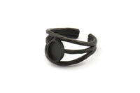 Siyah Yüzük Ayarı, 1 Taş Ayarlı Oksitlenmiş Siyah Pirinç Ayarlanabilir Yüzük - Ped Boyutu 8x6mm N1264