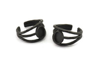 Siyah Yüzük Ayarı, 1 Taş Ayarlı Oksitlenmiş Siyah Pirinç Ayarlanabilir Yüzük - Ped Boyutu 8x6mm N1264