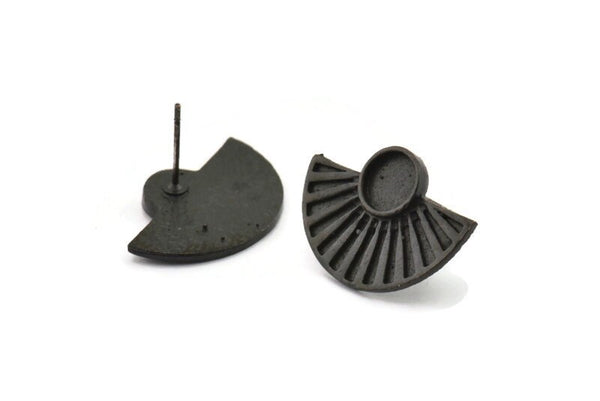Siyah Güneş Küpe, 2 Oksitlenmiş Siyah Pirinç Güneş Çivi Küpe - Ped Boyutu 6 mm (22x15 mm) N1115