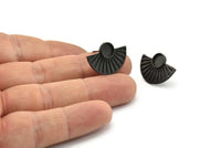 Siyah Güneş Küpe, 2 Oksitlenmiş Siyah Pirinç Güneş Çivi Küpe - Ped Boyutu 6 mm (22x15 mm) N1115
