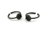 Black Ring Settings, 2 Oxidized Black Brass Adjustable 3 Claw Ring - Ring Stone Setting - Pad Size 6mm N1299