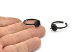 Black Ring Settings, 2 Oxidized Black Brass Adjustable 3 Claw Ring - Ring Stone Setting - Pad Size 6mm N1299