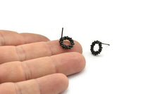 Siyah Yuvarlak Küpe, 4 Oksitlenmiş Siyah Pirinç Yuvarlak Küpe Saplaması (11 mm) N1201
