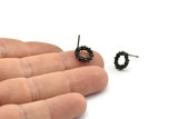 Siyah Yuvarlak Küpe, 4 Oksitlenmiş Siyah Pirinç Yuvarlak Küpe Saplaması (11 mm) N1201