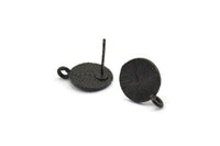 Black Earring Posts, 4 Oxidized Black Brass Round Earring Stud, Earring Charms With 1 Loop (10mm) N0793