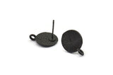 Black Earring Posts, 4 Oxidized Black Brass Round Earring Stud, Earring Charms With 1 Loop (10mm) N0793