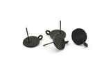 Black Earring Posts, 4 Oxidized Black Brass Round Earring Stud, Earring Charms With 1 Loop (10mm) N0793