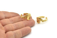 Gold Ring Setting, Gold Plated Brass Adjustable Rings With 1 Stone Settings - Pad Size 6mm N2532