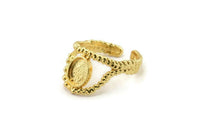 Gold Ring Setting, Gold Plated Brass Adjustable Rings With 1 Stone Settings - Pad Size 6x8mm N2574