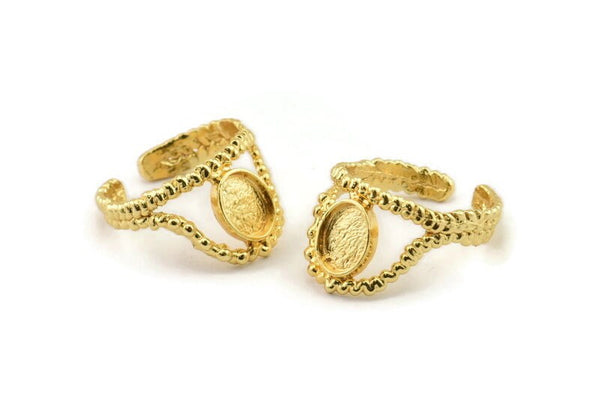 Gold Ring Setting, Gold Plated Brass Adjustable Rings With 1 Stone Settings - Pad Size 6x8mm N2574