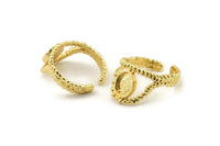 Gold Ring Setting, Gold Plated Brass Adjustable Rings With 1 Stone Settings - Pad Size 6x8mm N2574