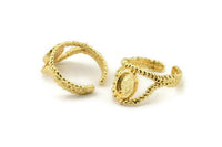 Gold Ring Setting, Gold Plated Brass Adjustable Rings With 1 Stone Settings - Pad Size 6x8mm N2574