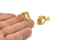 Gold Ring Setting, Gold Plated Brass Adjustable Rings With 1 Stone Settings - Pad Size 6x8mm N2574