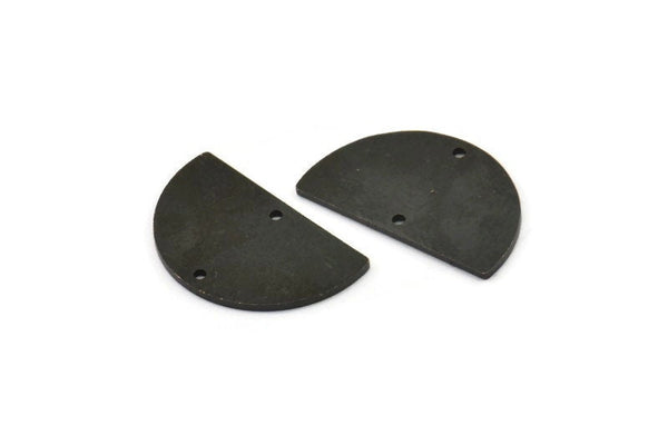 Semi Circle Charm, 6 Oxidized Black Brass Half Moon Blanks With 2 Hole, Earrings, Pendants (21x13x0.80mm) D0785