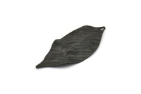 Black Leaf Charm, 8 Textured Oxidized Black Brass Leaf Charm Earrings With 1 Hole, Pendants, Findings (35x16x0.40mm) D0687