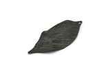 Black Leaf Charm, 8 Textured Oxidized Black Brass Leaf Charm Earrings With 1 Hole, Pendants, Findings (35x16x0.40mm) D0687
