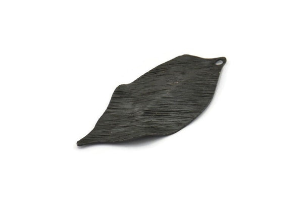 Black Leaf Charm, 8 Textured Oxidized Black Brass Leaf Charm Earrings With 1 Hole, Pendants, Findings (35x16x0.40mm) D0687