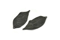 Black Leaf Charm, 8 Textured Oxidized Black Brass Leaf Charm Earrings With 1 Hole, Pendants, Findings (35x16x0.40mm) D0687