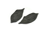 Black Leaf Charm, 8 Textured Oxidized Black Brass Leaf Charm Earrings With 1 Hole, Pendants, Findings (35x16x0.40mm) D0687