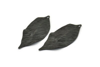 Black Leaf Charm, 8 Textured Oxidized Black Brass Leaf Charm Earrings With 1 Hole, Pendants, Findings (35x16x0.40mm) D0687