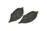 Black Leaf Charm, 8 Textured Oxidized Black Brass Leaf Charm Earrings With 1 Hole, Pendants, Findings (35x16x0.40mm) D0687