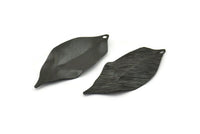 Black Leaf Charm, 8 Textured Oxidized Black Brass Leaf Charm Earrings With 1 Hole, Pendants, Findings (35x16x0.40mm) D0687