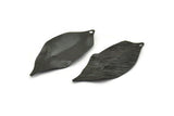 Black Leaf Charm, 8 Textured Oxidized Black Brass Leaf Charm Earrings With 1 Hole, Pendants, Findings (35x16x0.40mm) D0687