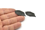 Black Leaf Charm, 8 Textured Oxidized Black Brass Leaf Charm Earrings With 1 Hole, Pendants, Findings (35x16x0.40mm) D0687