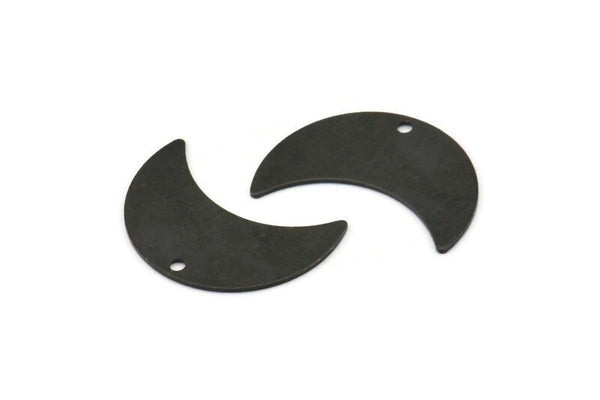 Black Moon Charm, 8 Oxidized Black Brass Moon Charms with 1 Hole, Pendants, Earrings (22x10x0.50mm) D0750