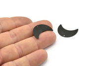Black Moon Charm, 8 Oxidized Black Brass Moon Charms with 1 Hole, Pendants, Earrings (22x10x0.50mm) D0750