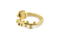 Gold Ring Setting, Gold Plated Brass Adjustable Rings With 1 Stone Settings - Pad Size 6mm N2533