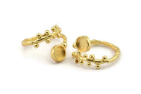 Gold Ring Setting, Gold Plated Brass Adjustable Rings With 1 Stone Settings - Pad Size 6mm N2533
