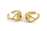 Gold Ring Setting, Gold Plated Brass Adjustable Rings With 1 Stone Settings - Pad Size 6mm N2551