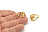 Gold Ring Setting, Gold Plated Brass Adjustable Rings With 1 Stone Settings - Pad Size 6mm N2551