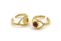 Gold Ring Setting, Gold Plated Brass Adjustable Rings With 1 Stone Settings - Pad Size 6mm N2551