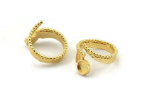 Gold Ring Setting, Gold Plated Brass Adjustable Rings With 1 Stone Settings - Pad Size 6mm N2535