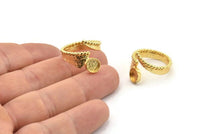 Gold Ring Setting, Gold Plated Brass Adjustable Rings With 1 Stone Settings - Pad Size 6mm N2535