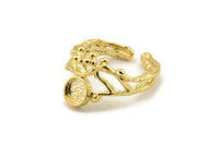 Gold Ring Setting, Gold Plated Brass Adjustable Rings With 1 Stone Settings - Pad Size 6mm N2559