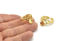 Gold Ring Setting, Gold Plated Brass Adjustable Rings With 1 Stone Settings - Pad Size 6mm N2559