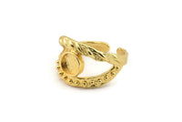 Gold Ring Setting, Gold Plated Brass Adjustable Rings With 1 Stone Settings - Pad Size 6mm N2548