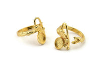 Gold Ring Setting, Gold Plated Brass Adjustable Rings With 1 Stone Settings - Pad Size 6x8mm N2562