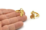 Gold Ring Setting, Gold Plated Brass Adjustable Rings With 1 Stone Settings - Pad Size 6x8mm N2562