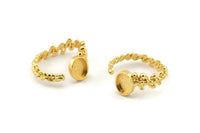 Gold Ring Setting, Gold Plated Brass Adjustable Rings With 1 Stone Settings - Pad Size 6x8mm N2576