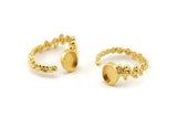 Gold Ring Setting, Gold Plated Brass Adjustable Rings With 1 Stone Settings - Pad Size 6x8mm N2576