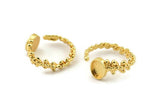 Gold Ring Setting, Gold Plated Brass Adjustable Rings With 1 Stone Settings - Pad Size 6x8mm N2576
