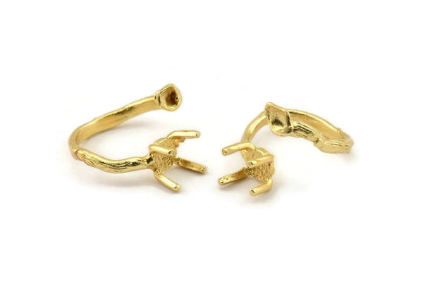 Gold Ring Settings, Gold Plated Brass Claw Rings, Adjustable Rings - Pad Size 6mm N2565