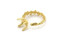 Gold Ring Settings, Gold Plated Brass Claw Rings, Adjustable Rings - Pad Size 6mm N2555