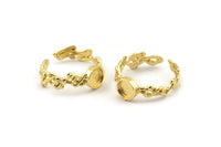 Gold Ring Setting, Gold Plated Brass Adjustable Rings With 1 Stone Settings - Pad Size 6mm N2538