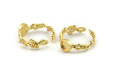 Gold Ring Setting, Gold Plated Brass Adjustable Rings With 1 Stone Settings - Pad Size 6mm N2538